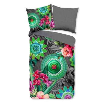 Bettwäsche Baumwolle Satin, Hip, Thirze, Blumen und Mandalas, Anthrazit