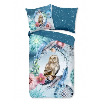 Bettwäsche Baumwolle Satin, Hip, Kolya, Eule und Mandalas, Blau