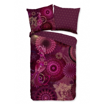 Bettwäsche Baumwolle Satin, Hip, Miska, Vogel und Mandalas, Bordeaux