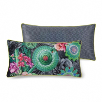 Dekorative Kissen, Polyvelvet, Thirze, Blumen und Mandala, Anthrazit
