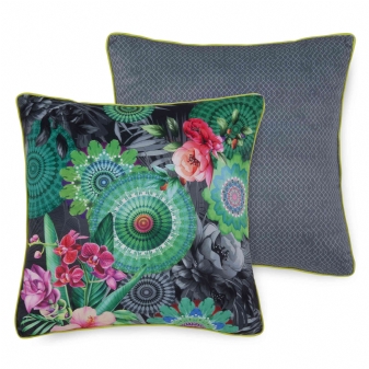 Dekorative Kissen, Polyvelvet, Thirze, Blumen und Mandala, Anthrazit