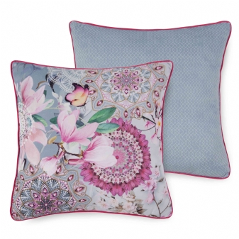 Dekorative Kissen, Polyvelvet, Inaya, Blumen und Mandala, Grau