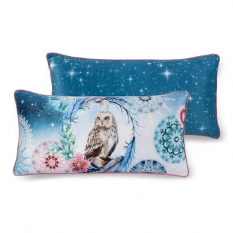 Dekorative Kissen, Polyvelvet, Kolya, Eule und Mandala, Blau