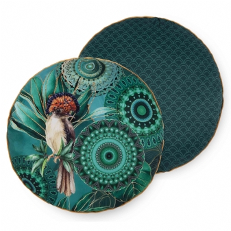 Dekorative Kissen, Rund, Polyvelvet, Damali, Vogel und Mandalas, Grün
