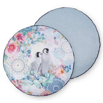 Dekorative Kissen, Rund, Polyvelvet, Rachna, Pinguinen und Mandalas, Grau