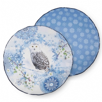 Dekorative Kissen, Rund, Polyvelvet, Phalini, Schnee-Eule und Mandalas, Blau