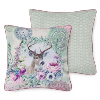 Dekorative Kissen, Polyvelvet, Romini, Hirsch und Mandalas, Minzgrün