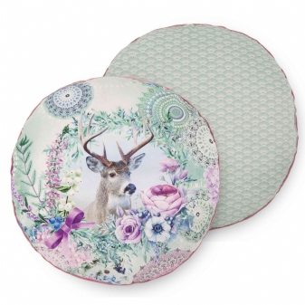 Dekorative Kissen, Rund, Polyvelvet, Romini, Hirsch und Mandalas, Minzgrün
