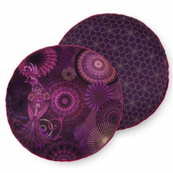 Dekorative Kissen, Rund, Polyvelvet, Miska, Mandalas, Bordeaux