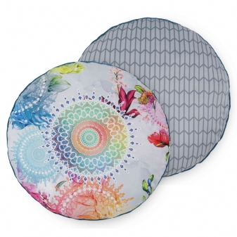 Dekorative Kissen, Rund, Polyvelvet, Ivrea, Mandalas, Grau