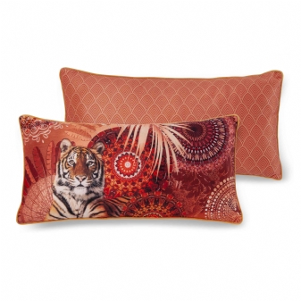 Dekorative Kissen, Polyvelvet, Anakin, Tiger und Mandalas, Terrakotta