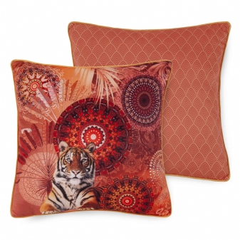 Dekorative Kissen, Polyvelvet, Anakin, Tiger und Mandalas, Terrakotta