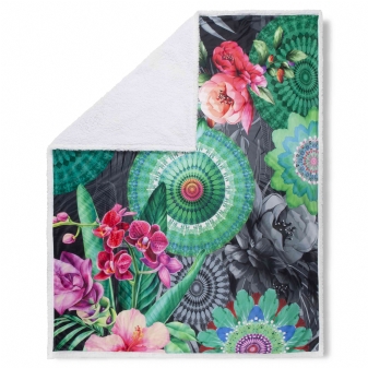 Plaid/ Wohndecke, Polyvelvet/ Sherpa, Thirze, Blumen und Mandalas, Anthrazit
