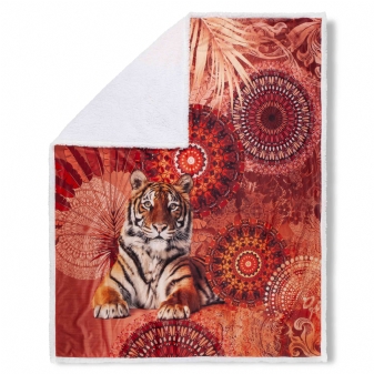 Plaid/ Wohndecke, Polyvelvet/ Sherpa, Anakin, Tiger und Mandala, Terrakotta