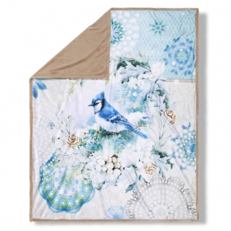 Plaid/ Wohndecke Polyvelvet, Camunda, Vogel und Mandalas, Multi