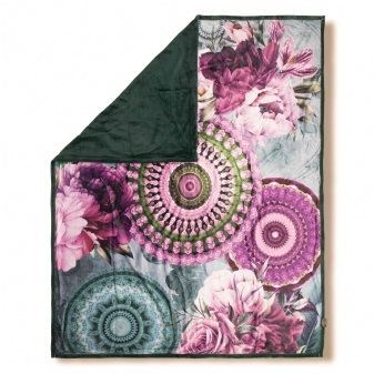 Plaid/ Wohndecke Polyvelvet, Bandhura, Blumen und Mandalas, Multi