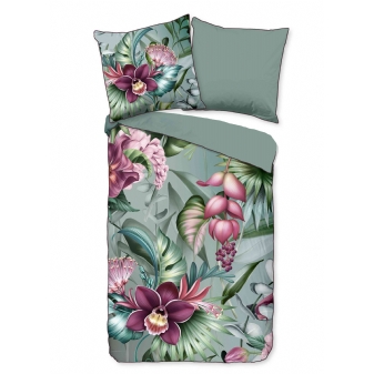 Bettwäsche Bio-Baumwolle Satin, Allison, Blumen, Grün