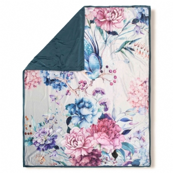 Plaid/ Wohndecke Polyvelvet, Mondet, Blumen, Grau