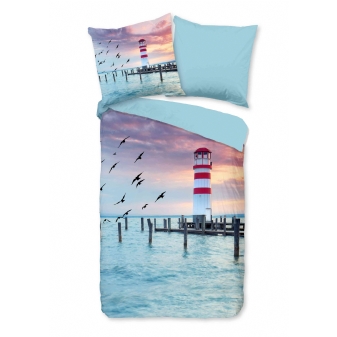 Bettwäsche Mikrofaser, Leuchtturm, Multi/ Blau