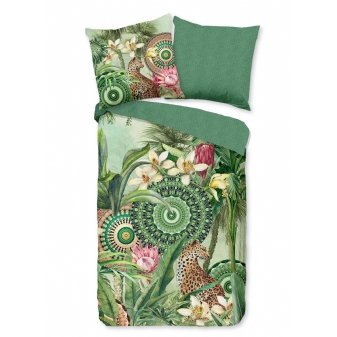 Bettwäsche Baumwolle Satin, Hip, Abhita, Blätter, Leopard und Mandalas, Grün