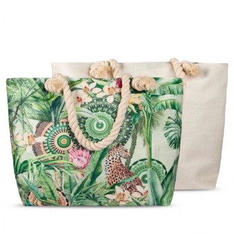 Strandtasche, Hip, Abhita, Blätter und Leopard, Grün
