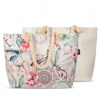 Strandtasche, Hip, Wayan, Blätter und Tiere, Grün