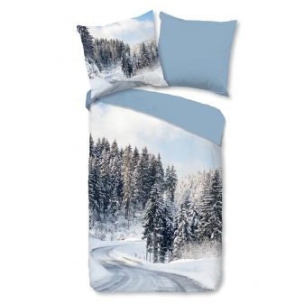 Bettwäsche Flanell/ Biber, Winterlandschaft, Blau