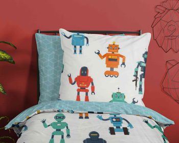 Kinder Bettwäsche Baumwolle, Good Morning, Roboter, Multi