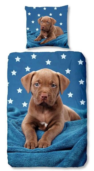 Kinder Bettwäsche Baumwolle, Good Morning, Hund, Blau