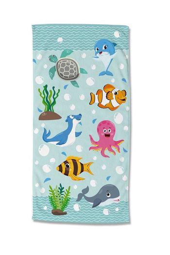 Strandtuch Mikrofaser, Kinder, Meerestiere, Türkis