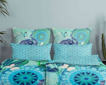 Bettwäsche Baumwolle Satin, Hip, Isara, Elefant, Blau/ Grün