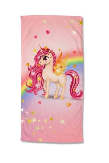 Strandtuch Mikrofaser, Kinder, Einhorn mit regenbogen, Rosa