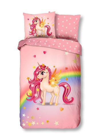 Kinder Bettwäsche, Baumwolle, Einhorn mit regenbogen, Rosa