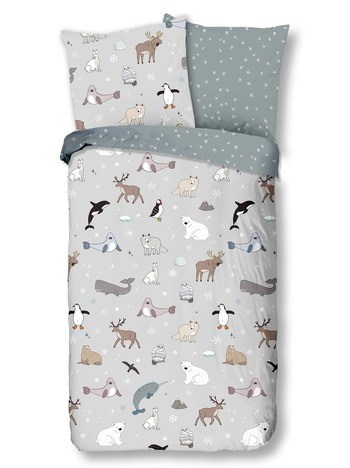 Kinder Bettwäsche Flanell/ Biber, Winter Tiere, Grau