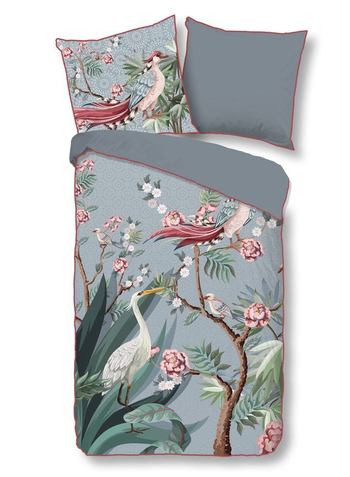 Bettwäsche Bio-Baumwollsatin, Sarenza, Kranichen, Grau