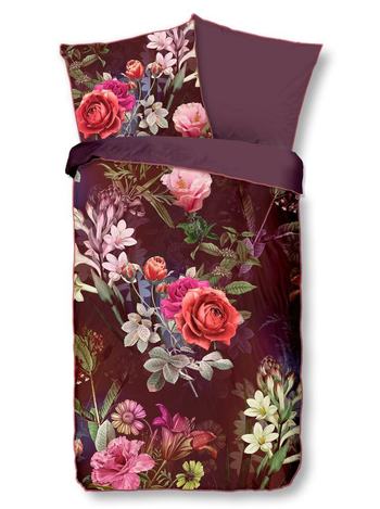 Bettwäsche Bio-Baumwollsatin, Simone, Blumen, Bordeaux