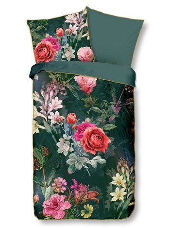Bettwäsche Bio-Baumwollsatin, Simone, Blumen, Grün