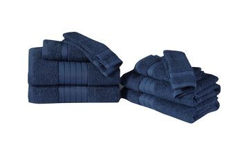 Handtücher Set, Baumwolle/ Frottier, Mit Webrand, 8 Stück, Denimblau