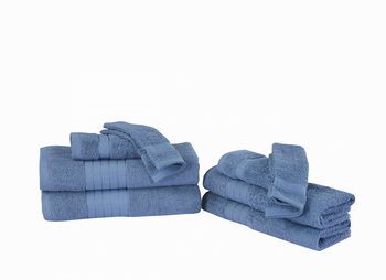 Handtücher Set, Baumwolle/ Frottier, Mit Webrand, 8 Stück, Eisblau