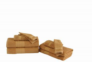 Handtücher Set, Baumwolle/ Frottier, Mit Webrand, 8 Stück, Ocker