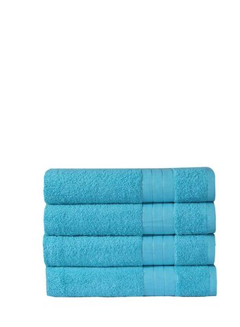 Handtücher Set, Baumwolle/ Frottier, Mit Webrand, 4 Stück, Türkis/ Aqua