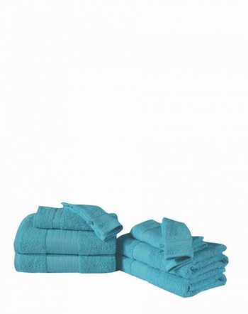 Handtücher Set, Baumwolle/ Frottier, Mit Webrand, 8 Stück, Türkis/ Aqua